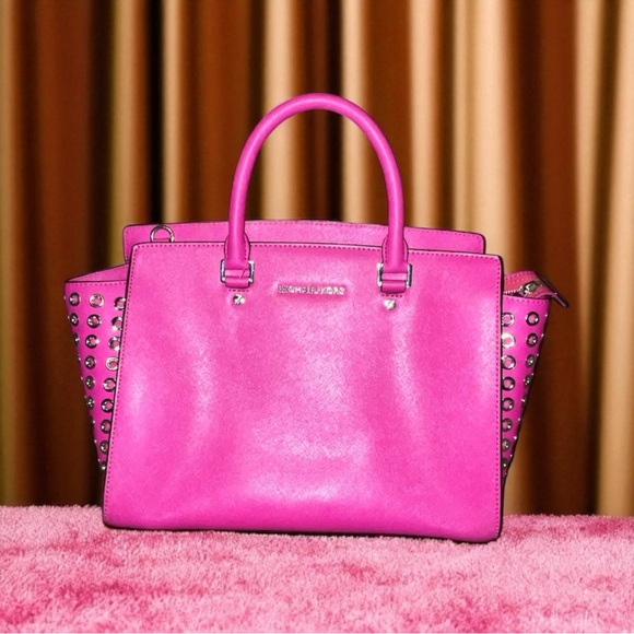 Michael Kors Pink Studded Satchel And Wallet - Picture 1 of 9